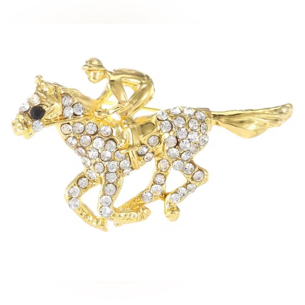 Rhinestone Horse and Jockey Horse racing Brooch
